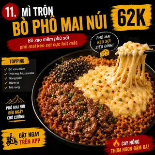 Hình ảnh Mì trộn bò phô mai núi