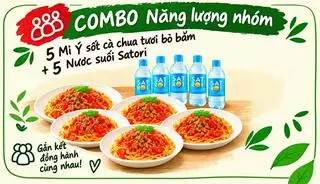 Hình ảnh [Combo Năng lượng nhóm] 5 Mì ý sốt cà chua tươi bò bằm + 5 Nước suối Satori