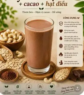 Hình ảnh Sữa hạt điều cacao yến mạch nguyên chất - không bột - không chất bảo quản