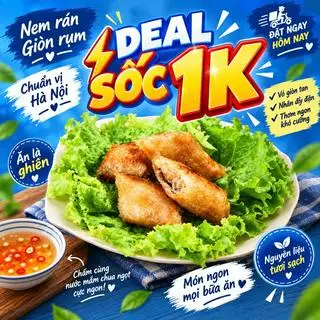 Nem rán siêu ngon, giòn tan, ráo dầu - 1.000 ₫ tại Bún Chả Hà Nội 1982 - Cô Giang