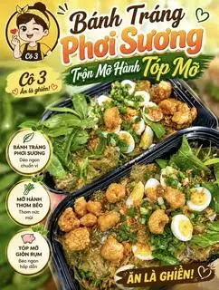 Hình ảnh Bánh tráng phơi sương trộn mỡ hành tóp mỡ