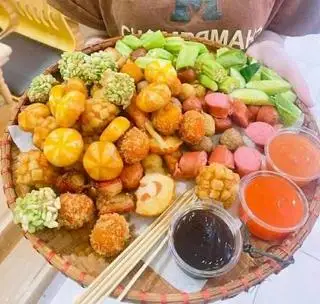 Hình ảnh xiên sạch - cá viên chiên - lớn + 1 trà tắc