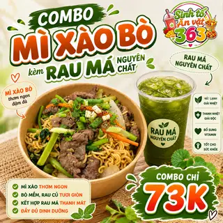 Mì Xào Bò + Rau Má Nguyên Chất - 73.000 ₫ tại Quán 363 - Ăn Văt, Nước Ép & Sinh Tố 24h - Chu Văn An