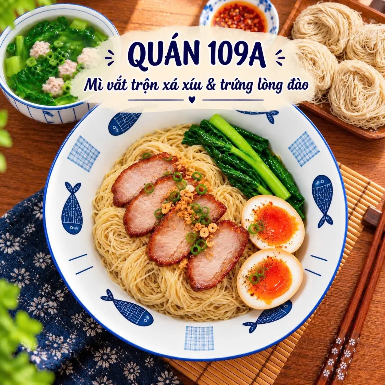 Hình ảnh Mì vắt trộn xá xíu & trứng