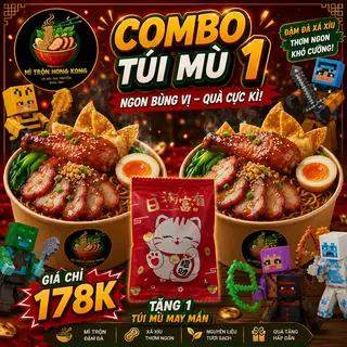 Combo Túi Mù 1 (2 Mì Trộn Hong Kong Thập Cẩm + Tặng 1 túi mù) - 178.000 ₫ tại Mì Trộn Hong Kong - Xá Xíu Gia Truyền - Thống Nhất