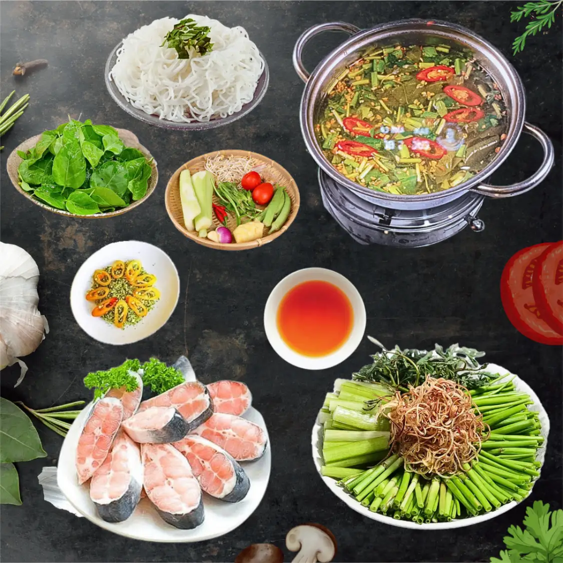 Hình ảnh Lẩu cá bông lau nấu lá giang, đậu bắp, bạc hà