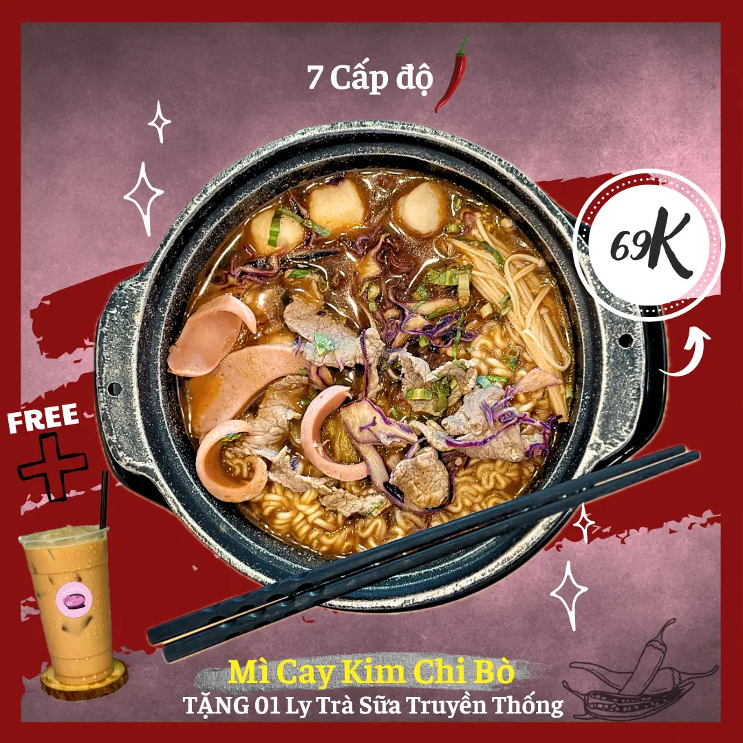 [FREE TRÀ SỮA 8h-22h] MÌ CAY KIM CHI BÒ - 75.000 ₫ tại Mì Cay & Trà Sữa Thạch Đà - Lê Văn Thọ
