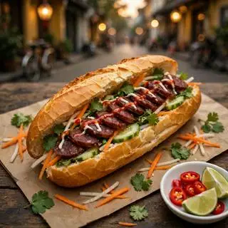 Hình ảnh Bánh Mì Lạp Xưởng Sốt Cay Anh Béo