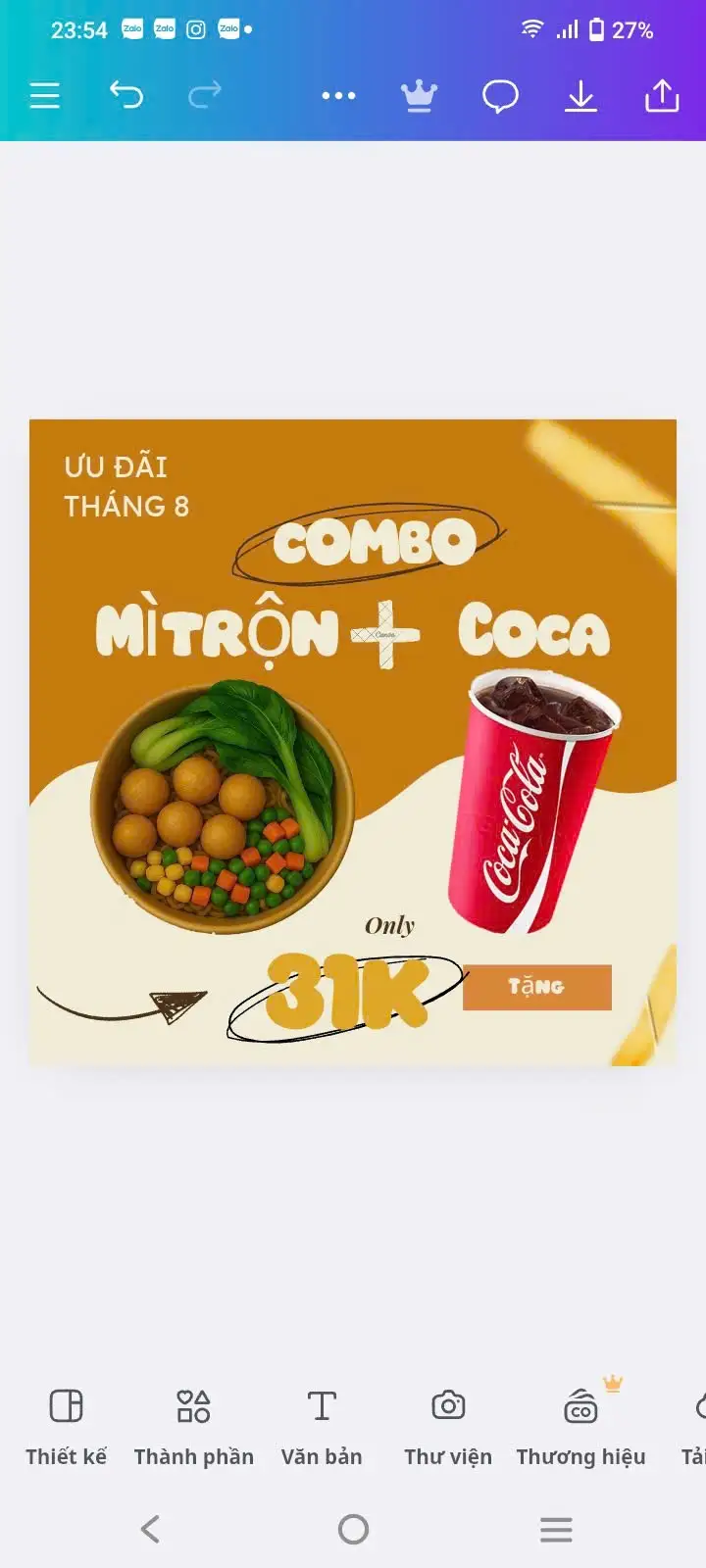 Hình ảnh  combo mì trộn cá viên tặng coca cola