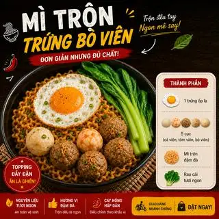 Hình ảnh mì trộn ốp la bò viên ( mì indomie)