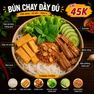 Bún chay đầy đủ - 45.000 ₫ tại Mỹ Mỹ - Bún Nước Tương, Bún Mắm Nêm & Trái Cây - Huỳnh Tấn Phát