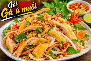 Gỏi gà ủ muối nguyên con ( chặt sẵn không xé) - 236.250 ₫ tại Gà Ủ Muối Bếp Nhà Anh Ba - Lê Đức Thọ