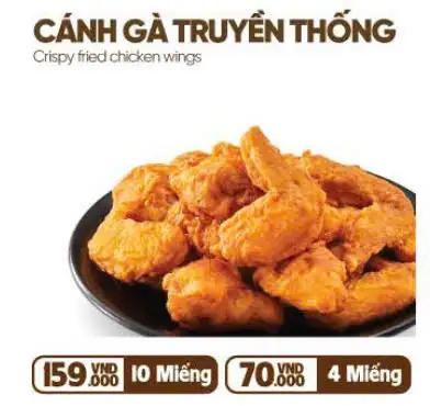 Cánh Gà Truyền Thống Nhỏ (4 miếng) - 73.000 ₫ tại Gà Rán Chicken Plus - Lê Văn Lương