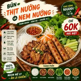 Bún thịt nướng đầy đủ - 60.000 ₫ tại Su Su - Bún Thịt Nướng, Bún Thịt Chiên & Bánh Ướt - Hùynh Tấn Phát