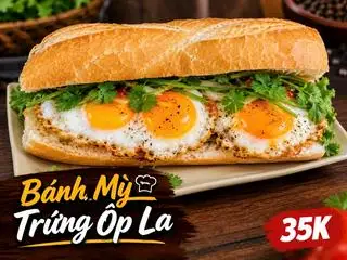 Hình ảnh bánh mỳ trứng ôpla( 3 quả trứng + sốt + rau) 