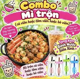 Hình ảnh Combo Mì trộn indomie Cá Viên & Tôm Viên & Bò Viên  kèm Hồng Trà Trân Châu(Tặng Bình Siêu Dễ Thương)