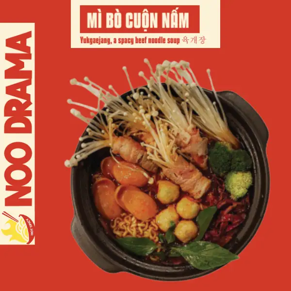 MÌ BÒ CUỘN NẤM - 74.000 ₫ tại Noo Drama - Mì Cay, Mì Tương Đen & Mì Xào Hàn Quốc - Lê Văn Sỹ