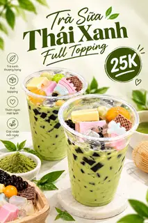 Hình ảnh Trà sữa thái xanh full topping