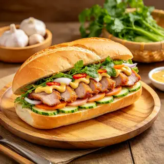 Hình ảnh bánh mì chả lụa + heo quay
