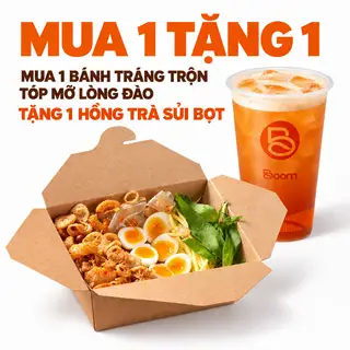 Hình ảnh Mua 1 Tặng 1 - Mua 1 bánh tráng trộn tóp mỡ lòng đào - tặng 1 hồng trà sủi bọt