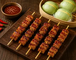 combo 5 XIÊN GÀ NƯỚNG MUỐI ỚT TÊ CAY+2 BÁNH BAO - 139.000 ₫ tại BaoCheese - Bánh Bao Phô Mai Thịt Xiên Nướng - Cách Mạng Tháng 8