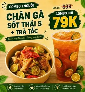 Hình ảnh Combo chân gà sốt thái size S + 1 trà tắc