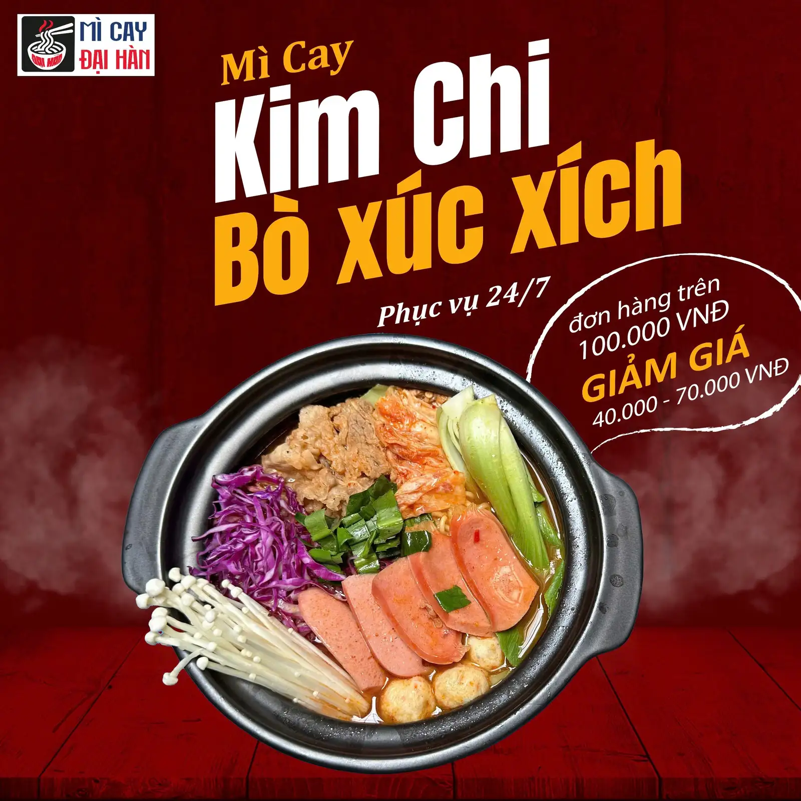 Hình ảnh Mì kim chi - Bò, xúc xích, cá viên + Tặng ly Pepsi 360ml