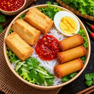 Hình ảnh Bún chả giò+ đậu hũ+ trứng 