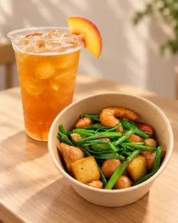 Hình ảnh Combo cá viên chiên - trà trà đào đào
