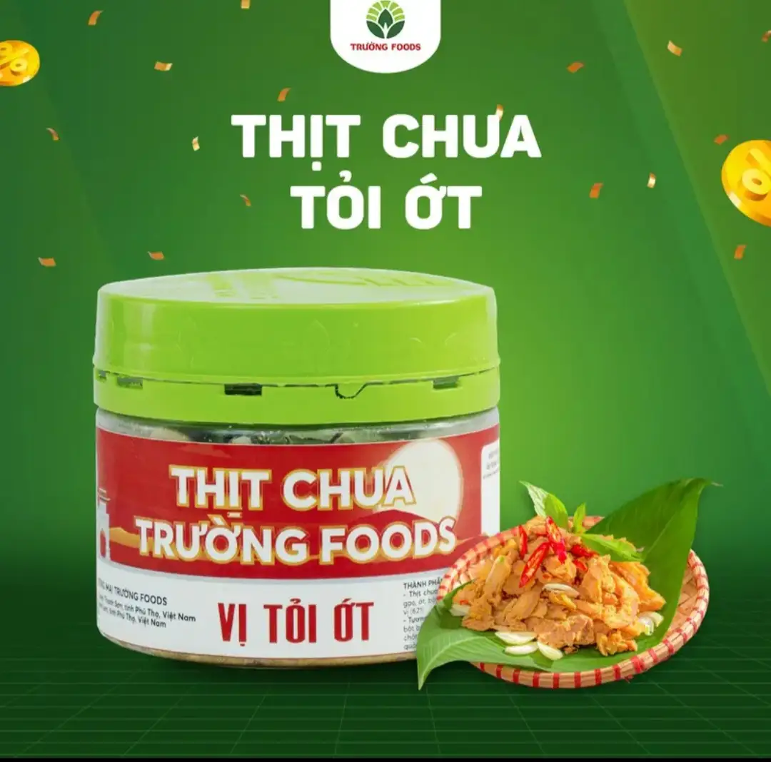 Hình ảnh Thịt Chua Trường Foods-Vị Tỏi ớt/1 Hộp (Tặng kèm lá sung)