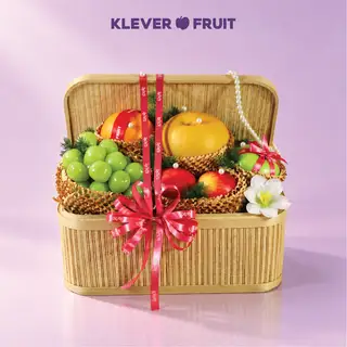 Hình ảnh Khay Mây Trái Cây Quà Tặng 20/10 - Nho Shine Muscat, Lê Hosui - Set Mộc Niên - Gift Hamper - Klever Fruit