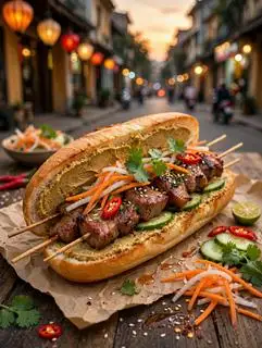 Hình ảnh Bánh Mì Thịt Xiên Nướng Vai Giòn