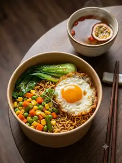 Hình ảnh Mì trộn indomie + Trứng lòng đào 