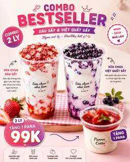 Hình ảnh Bestseller sữa chua dâu sấy - sữa chua việt quất sấy thăng hoa kèm 1 pana cotta