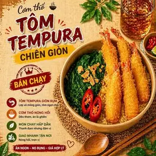 Hình ảnh Cơm thố tôm tempura chiên giòn kèm trứng sốt đặc biệt