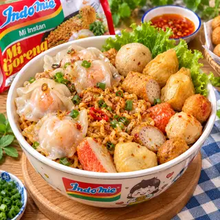 Hình ảnh Mỳ trộn Indomie há cảo mix viên chiên
