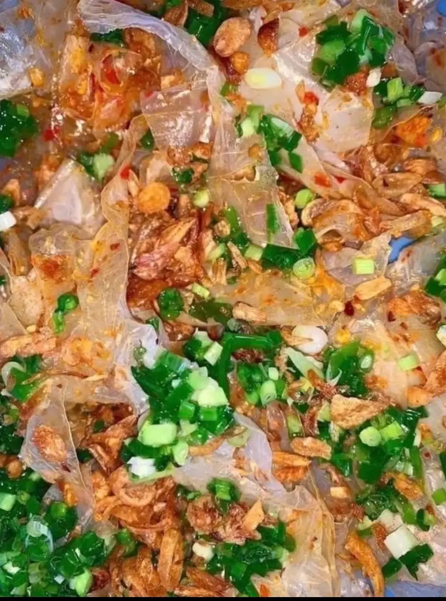 Hình ảnh phơi sương trộn mỡ hành +tóp mỡ