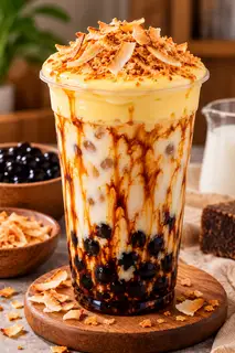 Hình ảnh Sữa tươi trân châu đường đen kem trứng vụn dừa