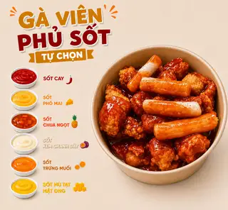 Gà Viên Phủ Sốt (120g gà+5 bánh gạo) - 치킨볼 떡 - 59.000 ₫ tại Tiệm Mì Tương Đen Chaewon - Nguyễn Thiện Thuật