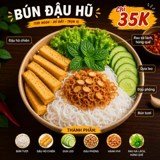 Bún chay đậu hủ - 35.000 ₫ tại Mỹ Mỹ - Bún Nước Tương, Bún Mắm Nêm & Trái Cây - Huỳnh Tấn Phát