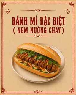 BÁNH MÌ ĐẶC BIỆT ( NEM NƯỚNG CHAY )  - 37.000 ₫ tại Chay 757 - Hủ Tiếu Chay & Bún Riêu Chay - Vườn Chuối