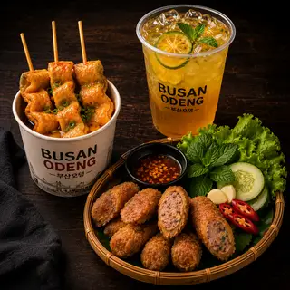 Hình ảnh Combo chả xiên cay - nem chua rán - trà đào dứa thơm