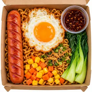 Hình ảnh Mì trộn trứng - xúc xích - sốt Nhà Bi
