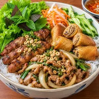 Hình ảnh Bún thịt xào chả giò nem nướng
