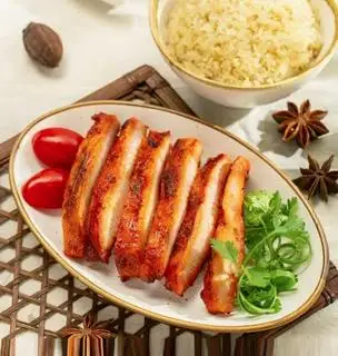 Hình ảnh combo cơm đùi gà lọc xương sốt cay ngọt +peép