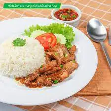 Hình ảnh Cơm thịt kho tàu - tôm rang - cà tím xào