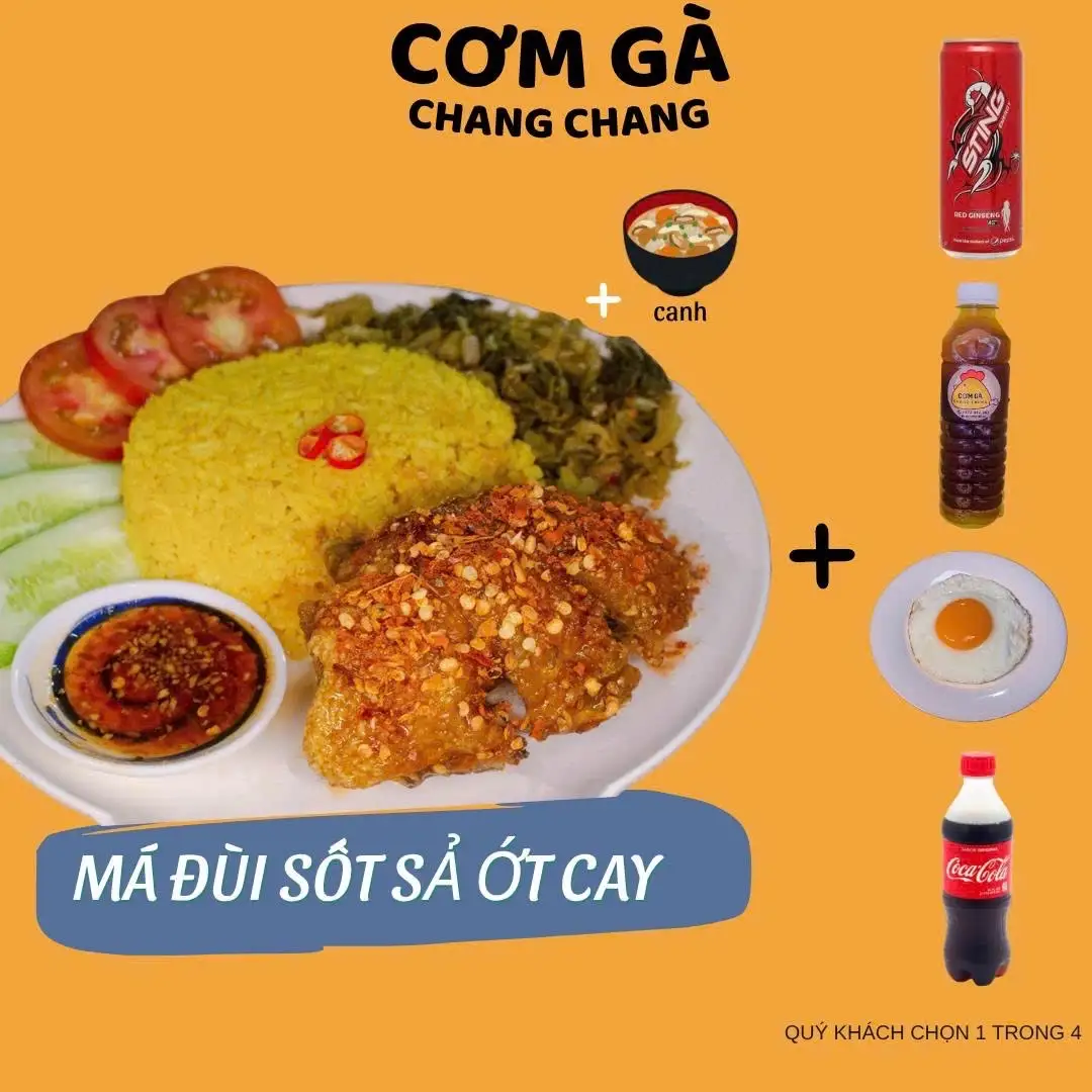 Hình ảnh Cơm gà xối mỡ sốt sả ớt cay ( size nhỏ) + 1 món ăn kèm