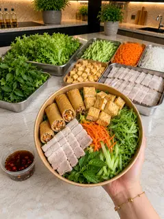 Hình ảnh Bún nước tương thịt & chả giò & đậu hũ 