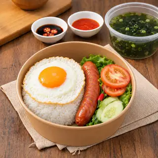 Hình ảnh Cơm Trứng Ốp La Xúc Xích + Canh