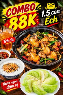 Hình ảnh Combo 1 người tiết kiệm: cháo+ 1.5 ếch+ trà đá+ rau cải luộc